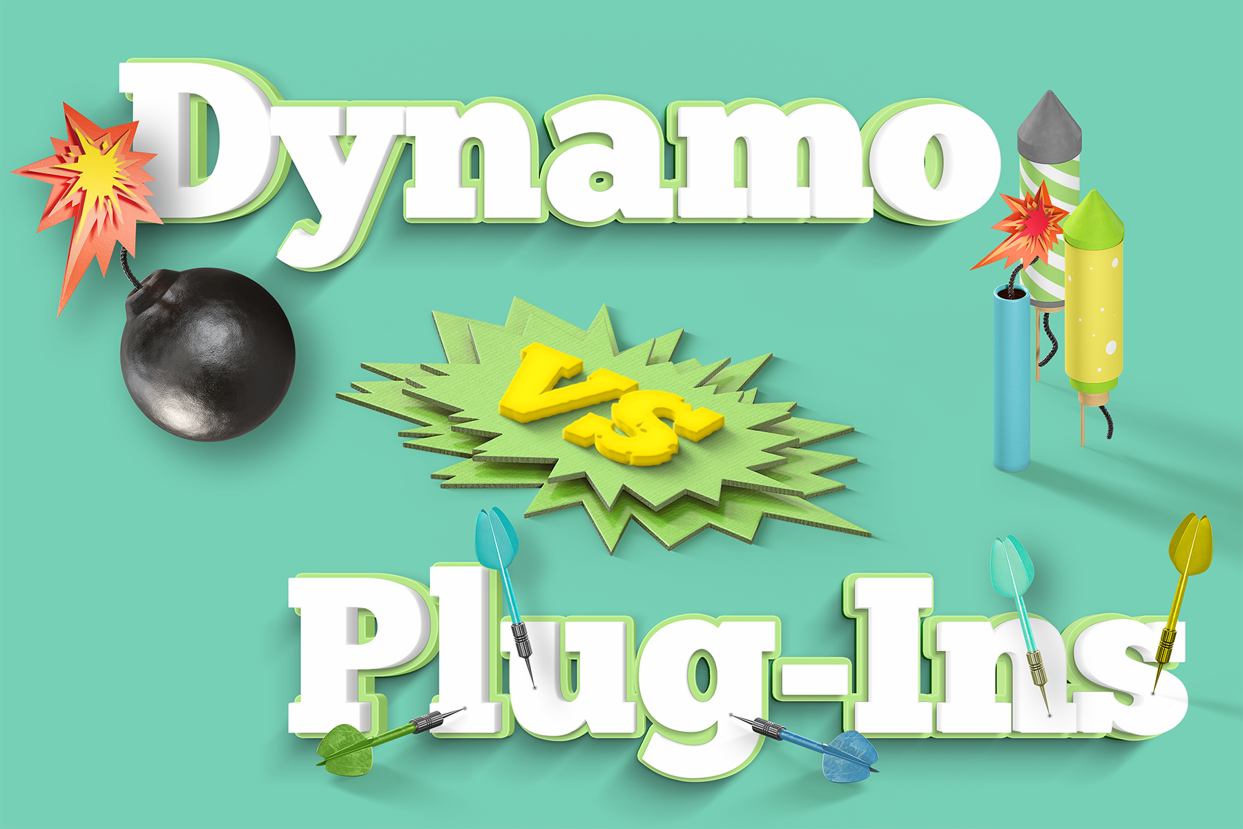 Explosive image with the words Dynamo vs Plug-Ins