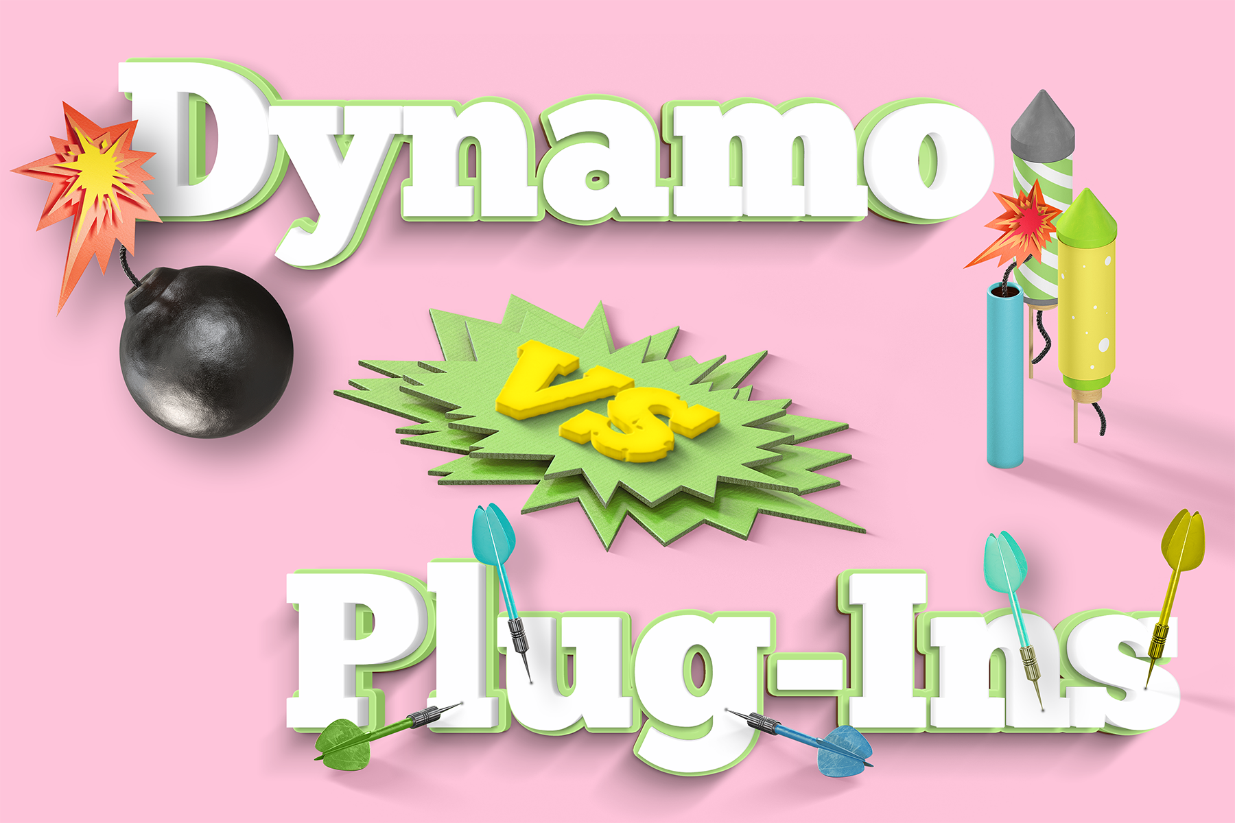 Explosive image with the words Dynamo vs Plug-Ins