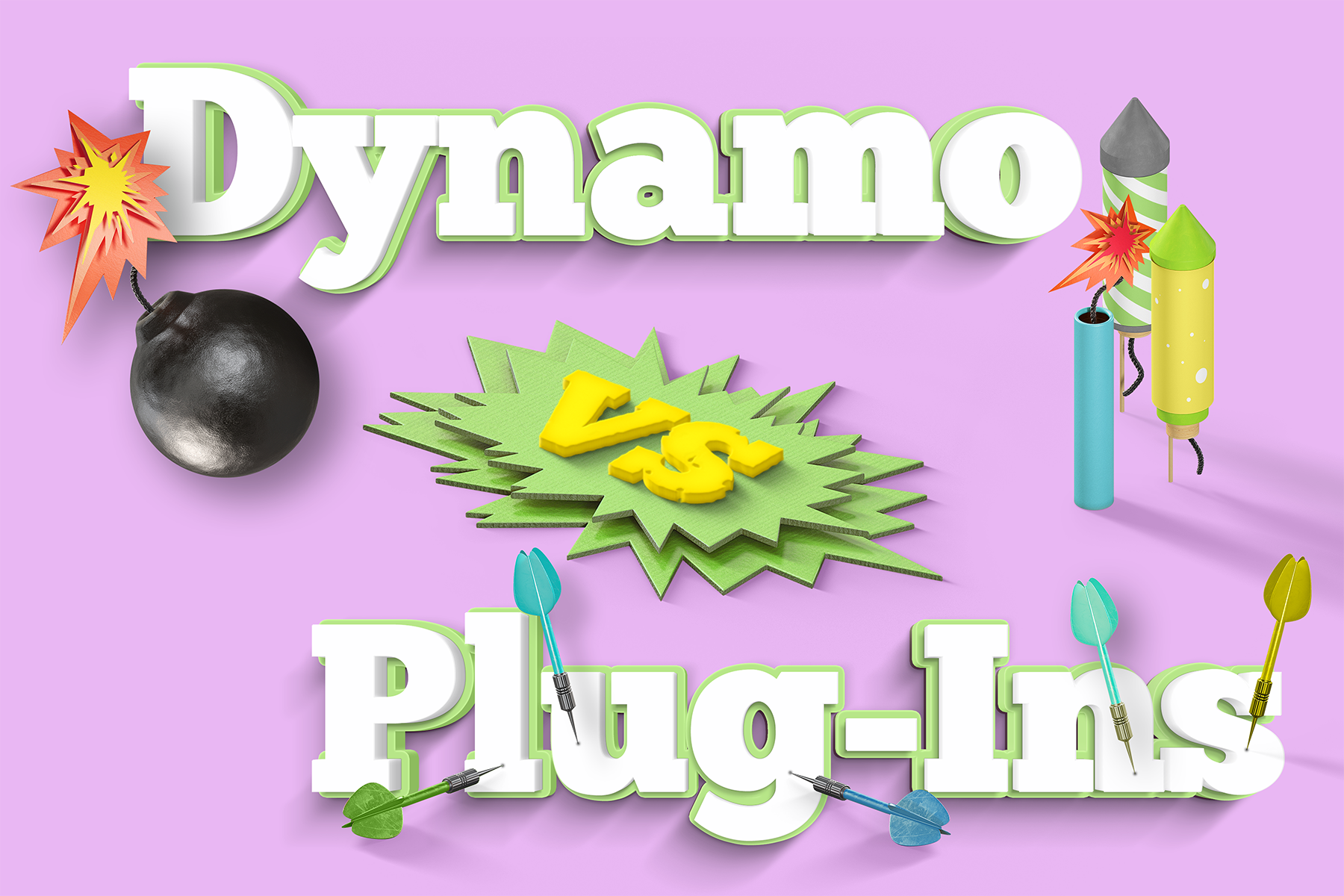 Explosive image with the words Dynamo vs Plug-Ins
