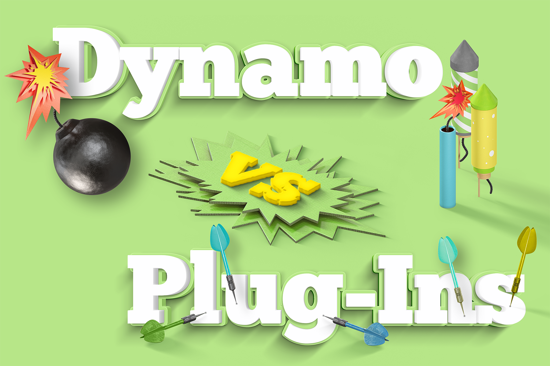 Explosive image with the words Dynamo vs Plug-Ins