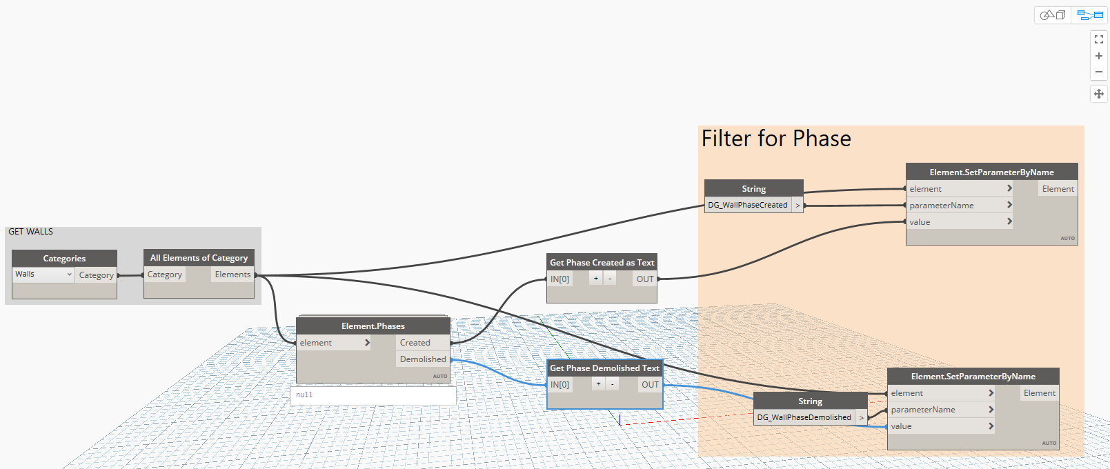 dynamo graph with collect elements with parameter node and filter list based on parameter value node